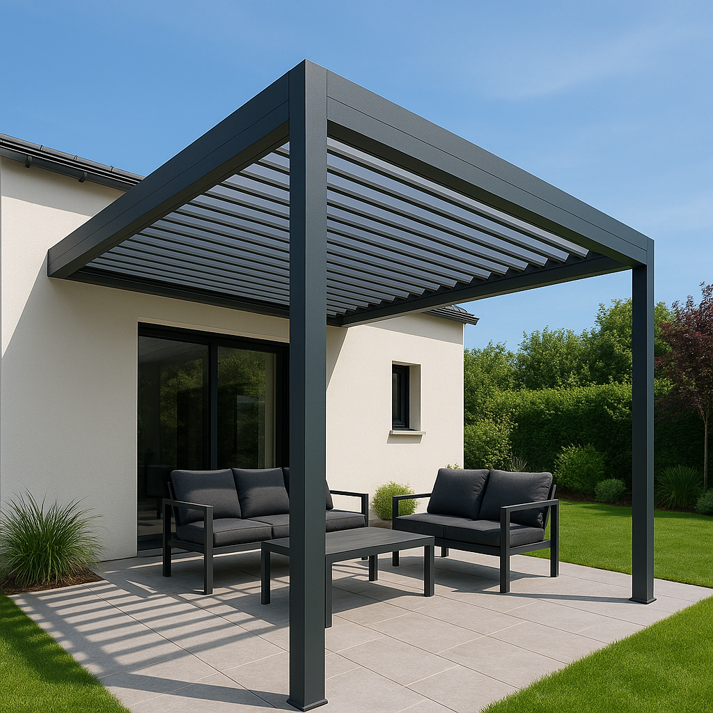 Pergola moderne et jardin soigné