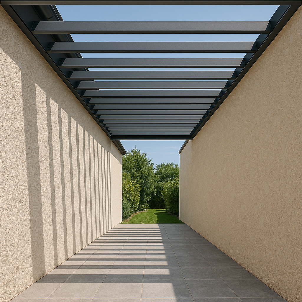 Pergola moderne et passerelle vers le jardin