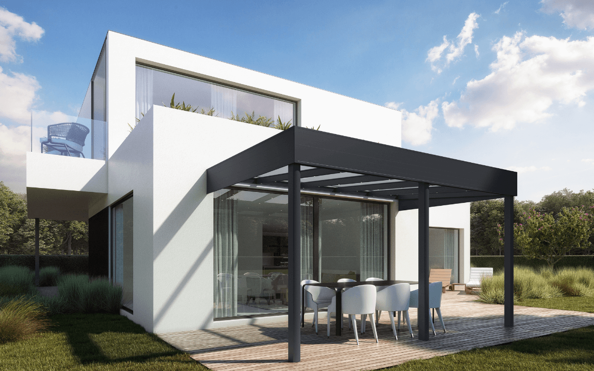 Pergola moderne et jardin soigné