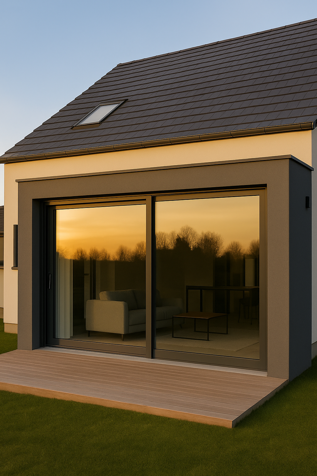 Maison moderne au coucher du soleil